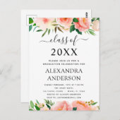 2022 Coral Peach Afstuderen Afstuderen uitnodiging (Voorkant / Achterkant)