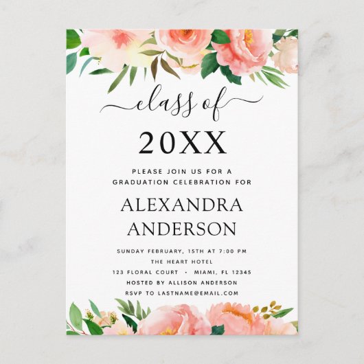 2022 Coral Peach Afstuderen Afstuderen uitnodiging (Voorkant)