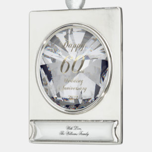 2022 Diamond Wedding 60th Jubileum Verzilverd Banner Ornament