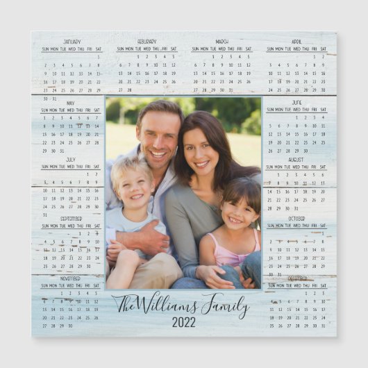2022 Fotokalender Blue Rustic Wood Magnet (Voorkant)