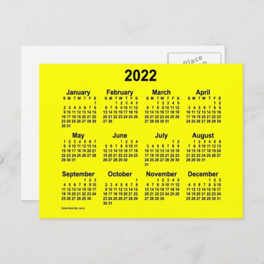 2022 Gele mini-kalender van Janz Briefkaart (Voorkant / Achterkant)