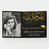 2022 Gold Black Confetti Afstuderen Foto Spandoek (Horizontaal)