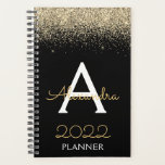 2022 Gold Black Parties scintillant Monogramme Mod<br><div class="desc">2022 Parties scintillant d'étincelle dorée et noire Nom et Carnet spiral initial. Cela rend le cadeau parfait pour 16 ans,  mariage,  douche nuptiale,  anniversaire,  baby shower ou bachelorette pour quelqu'un qui aime le luxe glam et les styles chic.</div>