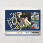 2022 Gold Varsity Stripe Afstuderen Tri Photo Blue Kaart (Voorkant)