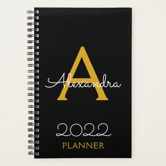 2022 Goud Zwart Monogram Elegant Planner (Voorkant)