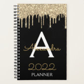 2022 Goud Zwarte Glitter Monogram Modern Planner (Voorkant)
