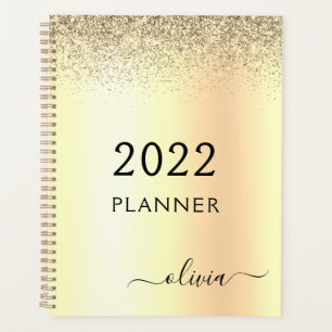 2022 Gouden Glitter Metaal Monogram Glam Naam Planner