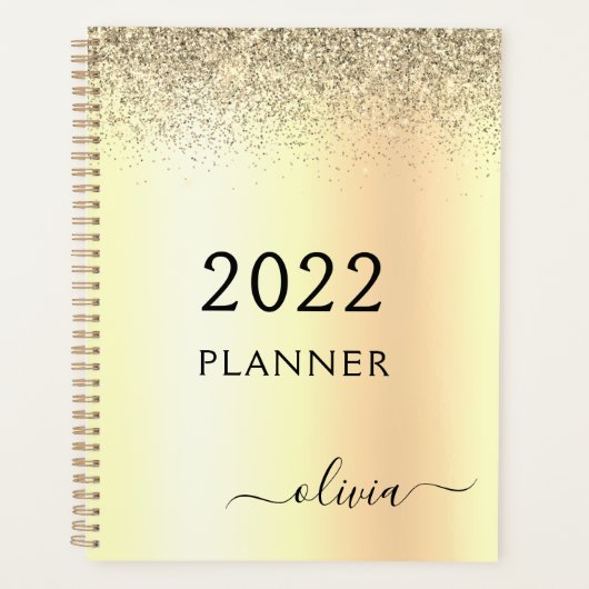 2022 Gouden Glitter Metaal Monogram Glam Naam Planner (Voorkant)