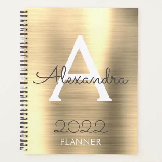 2022 Gouden Metallic Monogram Elegant Planner (Voorkant)