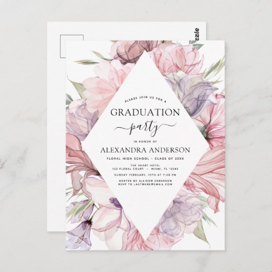 2022 Graduation Boho Dusty Rose Purple Invitation (Devant / Derrière)