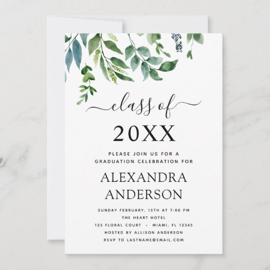 2022 Graduation Botanical Greenery Invitation (Devant)