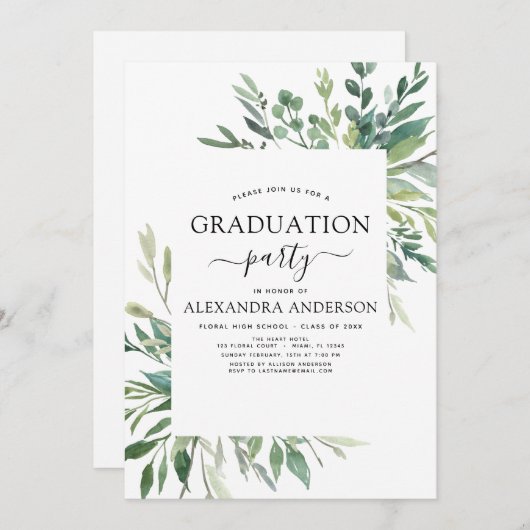 2022 Graduation Botanical Greenery Invitation (Devant / Derrière)