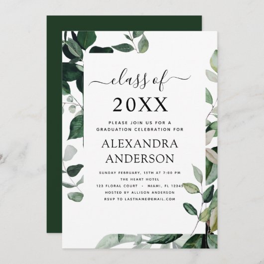 2022 Graduation Botanical Greenery Invitation (Devant / Derrière)