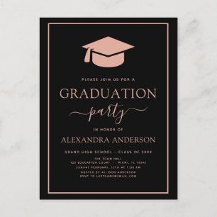 2022 Graduation Party Blush Pink Black Elegant Inv Briefkaart