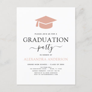 2022 Graduation Party Pink Elegant Black White Inv Briefkaart