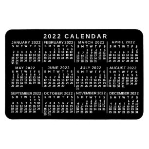 2022 Jaar Maandelijkse Kalender Klassiek Zwart-wit Magneet