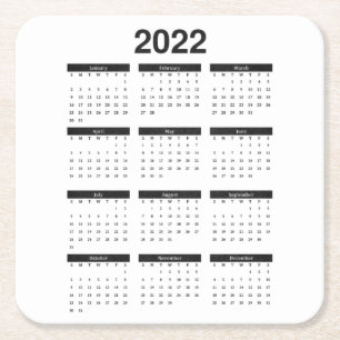 2022 Jaar Maandelijkse kalender Square Paper Onder Vierkante Kartonnen Onderzetter