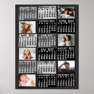 2022 Jaar Maandkalender Fotocollage Mod Zwart Poster