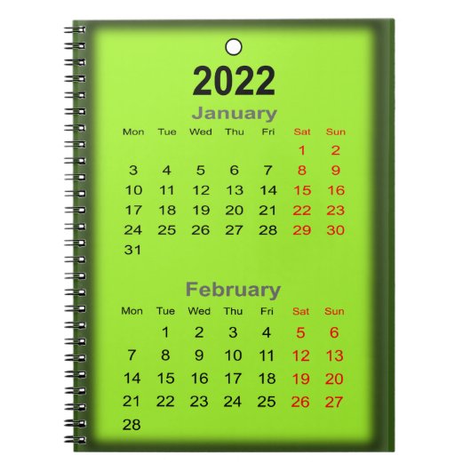 2022 Kalender januari Februari druk op.. Notitieboek (Voorkant)