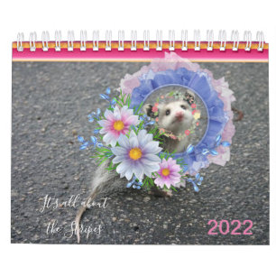 2022 Kalender Kleurrijke Strepen Opossum Bloemen