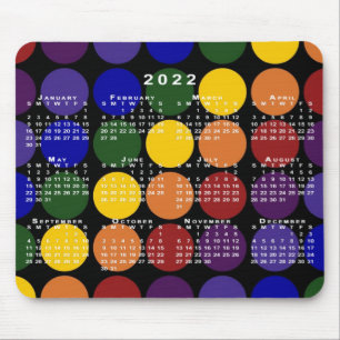 2022 Kalender LGBTQ Rainbow Polka Dots on Black Muismat