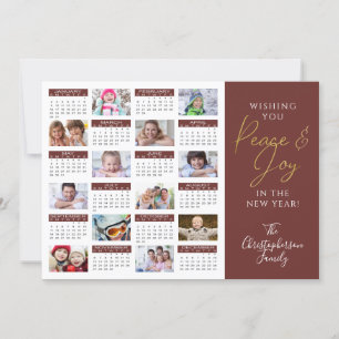 2022 Kalender Script PEACE EN JOY Photo Collage Feestdagenkaart