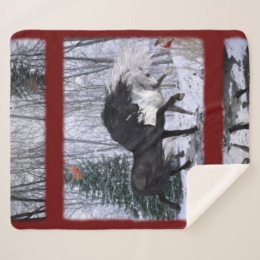 2022 Kerstpaarden - achtergrondkleur wijzigen Sherpa Deken (Voorkant (horizontaal))