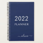 2022 Marine Blue White Girly Script Monogramme Nom<br><div class="desc">Monogramme blanc et bleu marine 2022 Ajoutez votre propre nom de script 2022 Calendrier Mariage Event Planner. Cela rend le cadeau parfait pour 16 ans,  mariage,  douche nuptiale,  anniversaire,  baby shower ou bachelorette pour quelqu'un qui aime le luxe glam et les styles chic.</div>