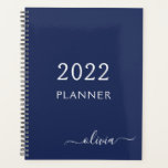 2022 Marine Blue White Girly Script Monogramme Nom<br><div class="desc">Monogramme blanc et bleu marine 2022 Ajoutez votre propre nom de script 2022 Calendrier Mariage Event Planner. Cela rend le cadeau parfait pour 16 ans,  mariage,  douche nuptiale,  anniversaire,  baby shower ou bachelorette pour quelqu'un qui aime le luxe glam et les styles chic.</div>