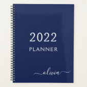 2022 Marine Blue White Girly Script Monogramme Nom (Devant)