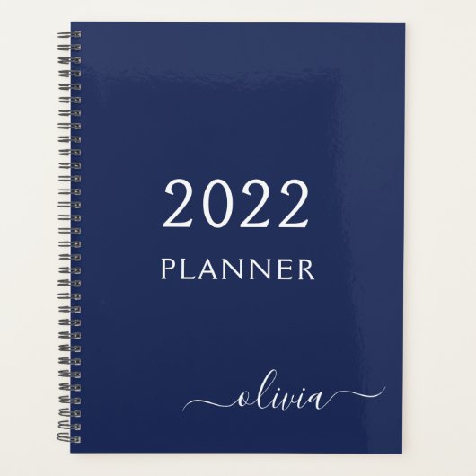 2022 Marine Blue White Girly Script Monogramme Nom (Devant)