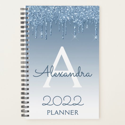 2022 Monogramme Paillettes Bleues Gouttes (Devant)
