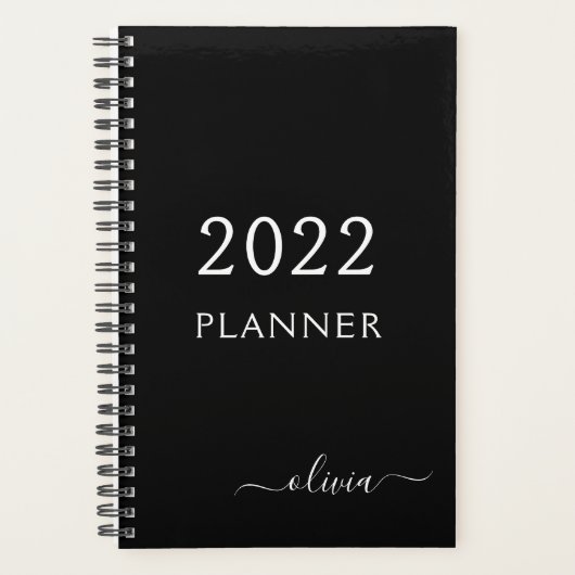 2022 Noir Blanc Script Monogramme Nom Moderne (Devant)