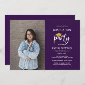 2022 Paarse en Gold Photo Graduation Party Kaart (Voorkant / Achterkant)