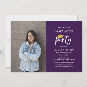 2022 Paarse en Gold Photo Graduation Party Kaart