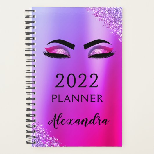 2022 Paarse Roze Monogram Glitter Wimpers Modern Planner (Voorkant)