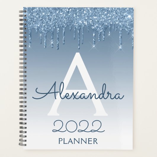 2022 Paillettes Bleues Gouttes Monogramme (Devant)