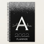 2022 Parties scintillant Noire Argent Monogramme M<br><div class="desc">2022 Parties scintillant argentée et noire Nom du monogramme et Carnet spiral initial. Cela rend le cadeau parfait pour 16 ans,  mariage,  douche nuptiale,  anniversaire,  baby shower ou bachelorette pour quelqu'un qui aime le luxe glam et les styles chic.</div>