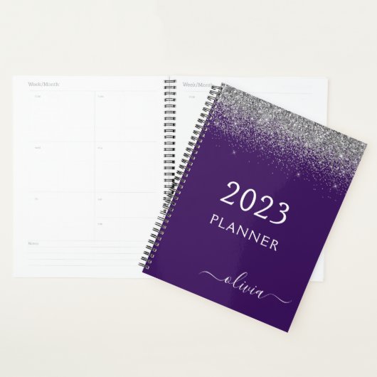 2022 Parties scintillant violet argenté Monogramme (Devant avec enveloppe)