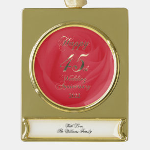 2022 Red Sapphire Wedding 45th Jubileum Verguld Banner Ornament