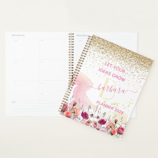 2022 Roos Gold - Blush Pink Glitter Monogram Planner (Display)