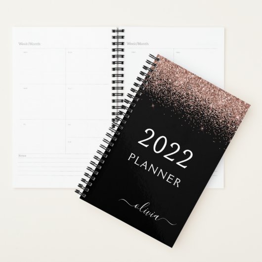 2022 Roos Gold Blush Pink zwart Glitter Monogram Planner (Display)