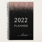 2022 Roos Gold Blush Pink zwart Glitter Monogram Planner (Voorkant)