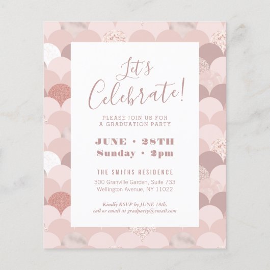 2022 Roos Gold Glitter Girl Afstudeerder Invitatio Flyer (Achterkant)