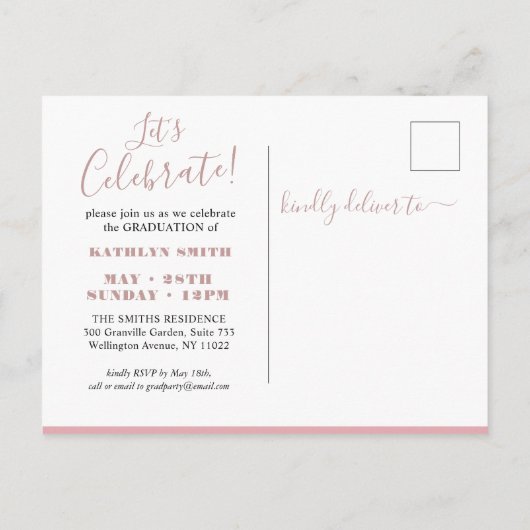 2022 Roos Gold Marble Modern Photo Afstuderen Uitnodiging Briefkaart (Achterkant)