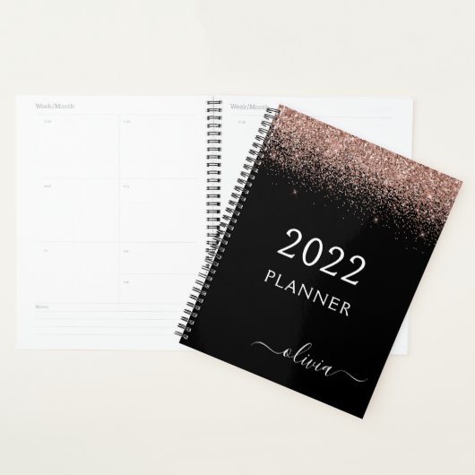 2022 Rose Gold Blush Parties scintillant noire Mon (Devant avec enveloppe)