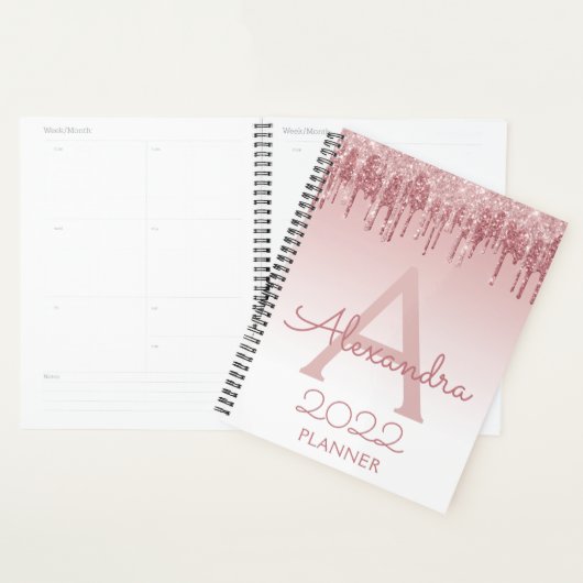 2022 Roze Goud - Blush Roze Glitter Glans Monogram Planner (Display)
