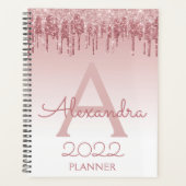 2022 Roze Goud - Blush Roze Glitter Glans Monogram Planner (Voorkant)