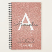 2022 Roze Goud Blush Roze Glitter Monogram Planner (Voorkant)