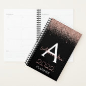 2022 Roze Goud - Blush Roze Zwart Glitter Monogram Planner (Display)